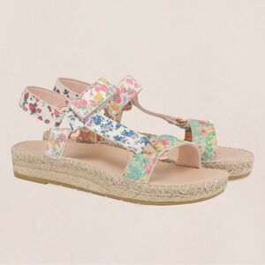 LoveShackFancy Manebi Mixed Floral Print Flat Hiking Espadrille Sandal Sz 35 / 5